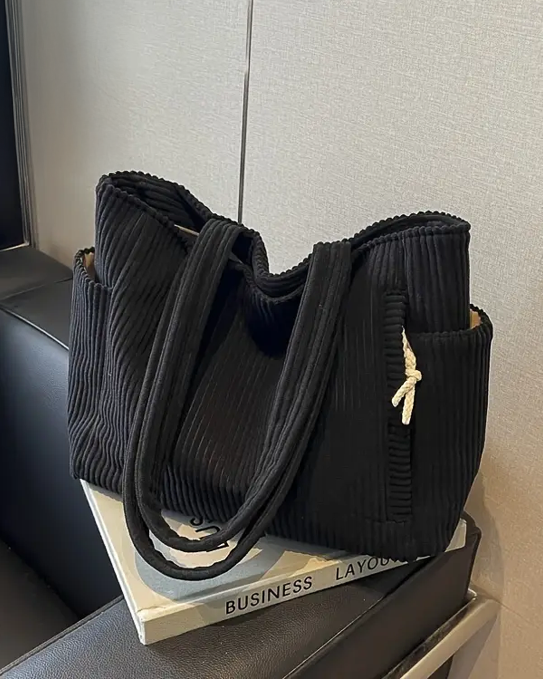 Sinclair™ | Ribbed Tote Bag with Cord Detail