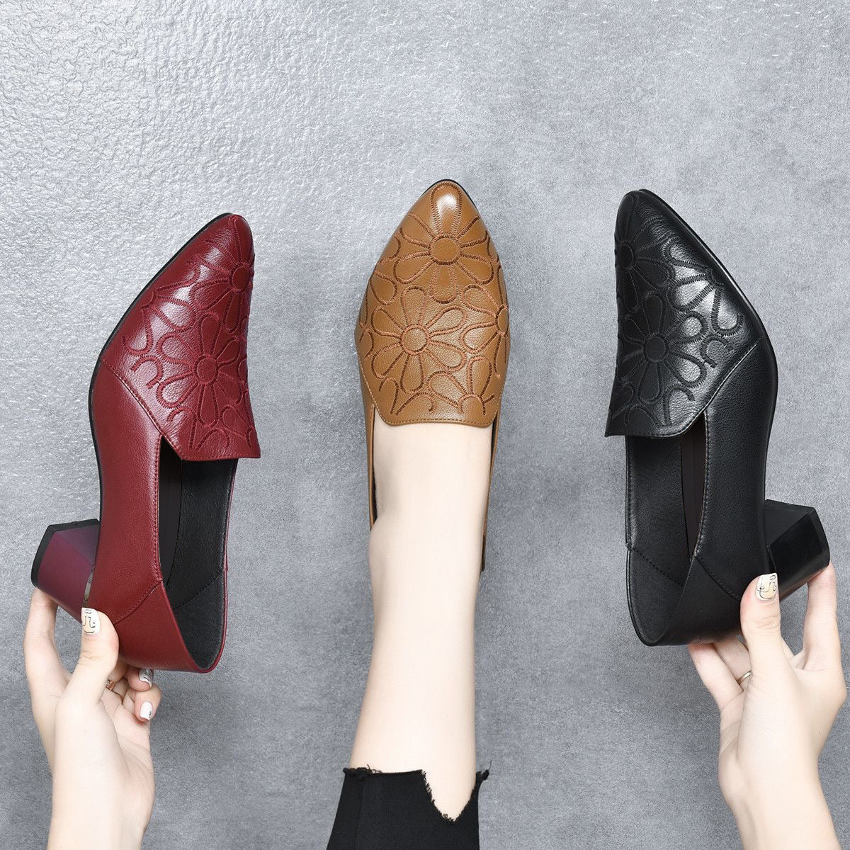 Sinclair™ | Soft Vegan Leather Embroidered Pumps