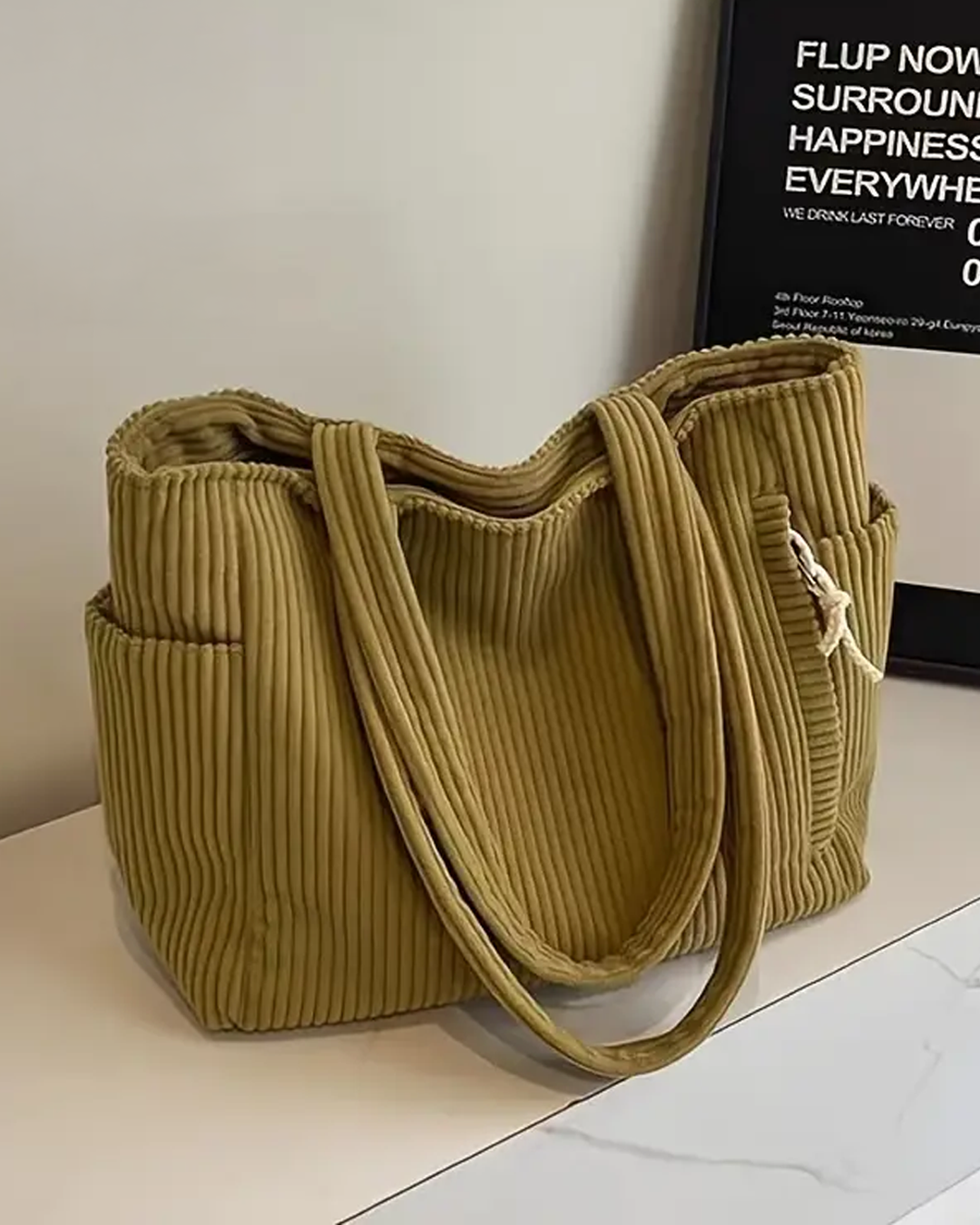 Sinclair™ | Ribbed Tote Bag with Cord Detail
