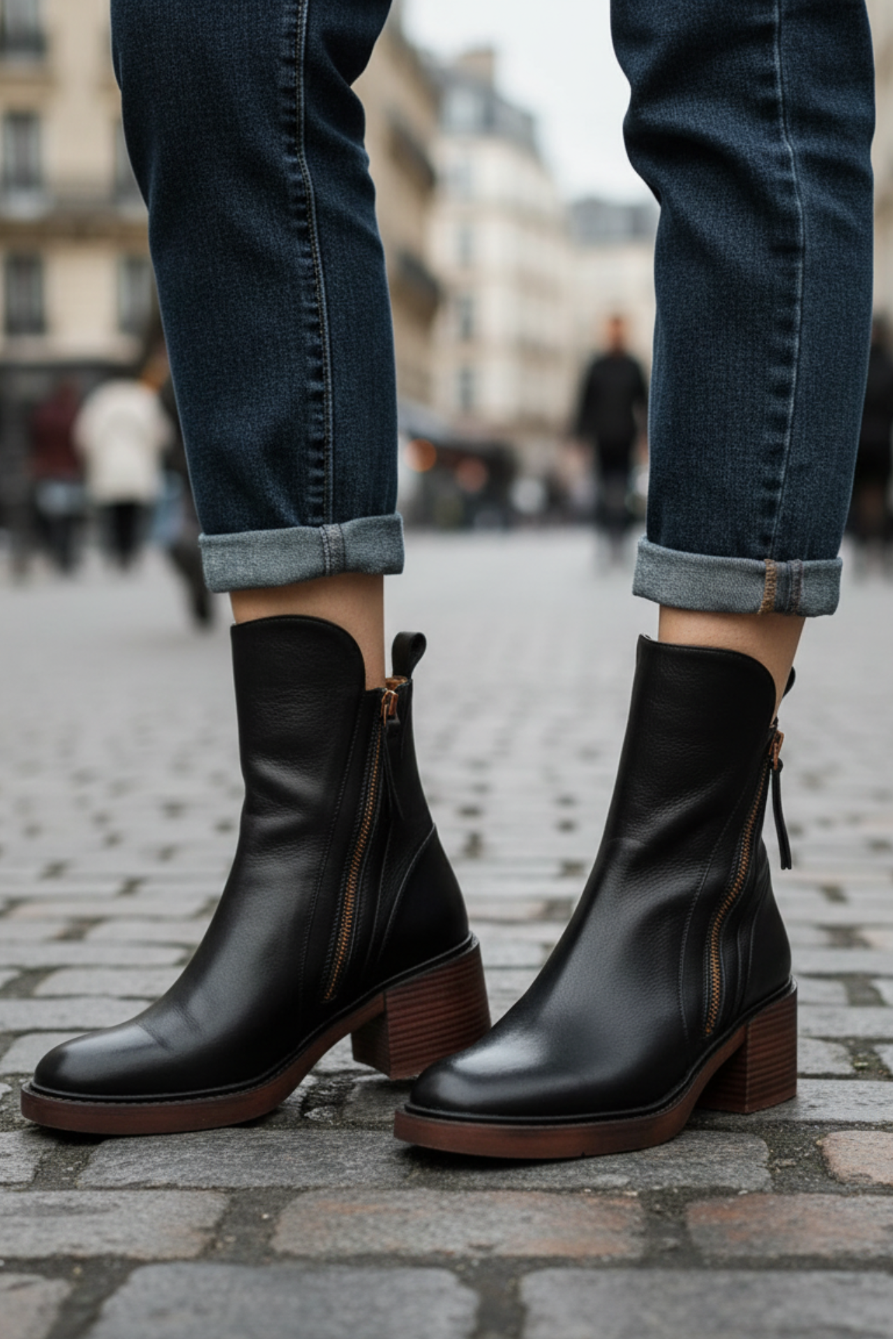 Sinclair™ | Black leather boots with a comfortable heel, elegant and timeless