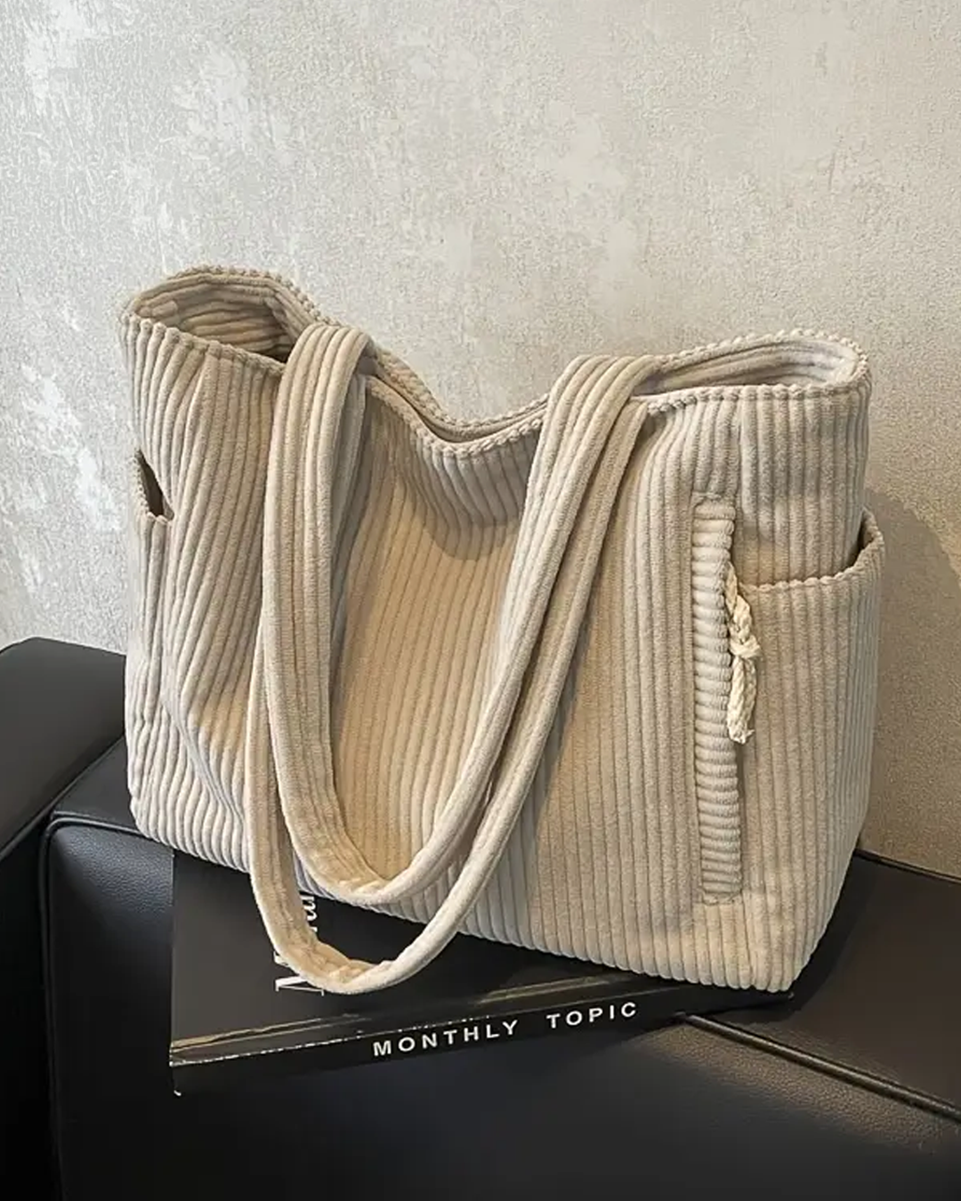 Sinclair™ | Ribbed Tote Bag with Cord Detail