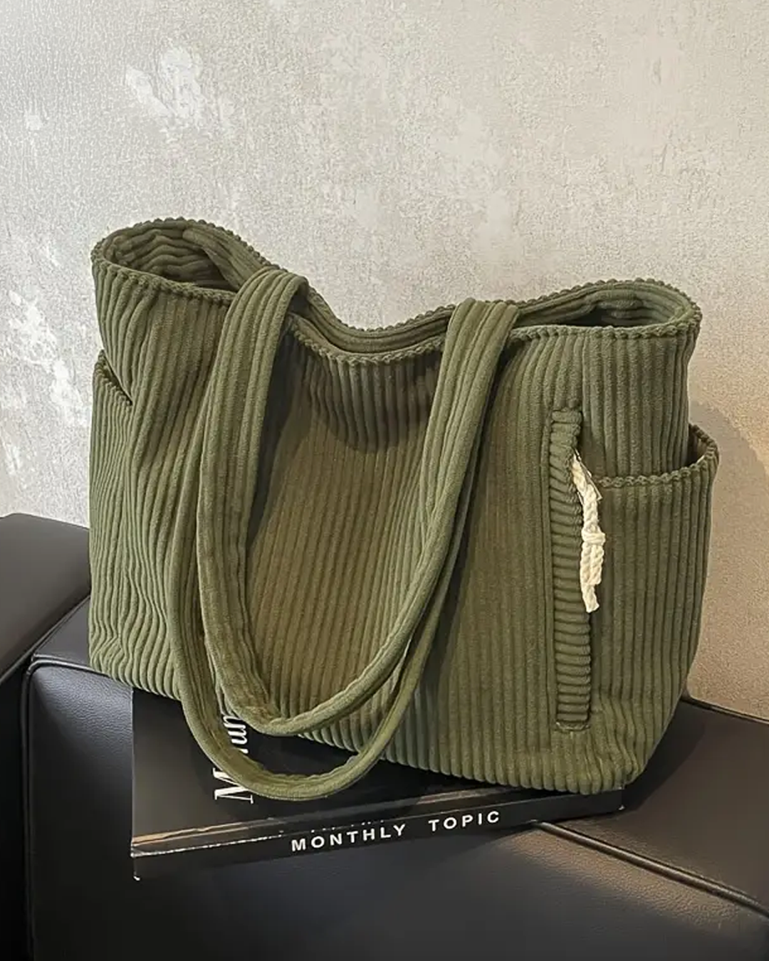 Sinclair™ | Ribbed Tote Bag with Cord Detail
