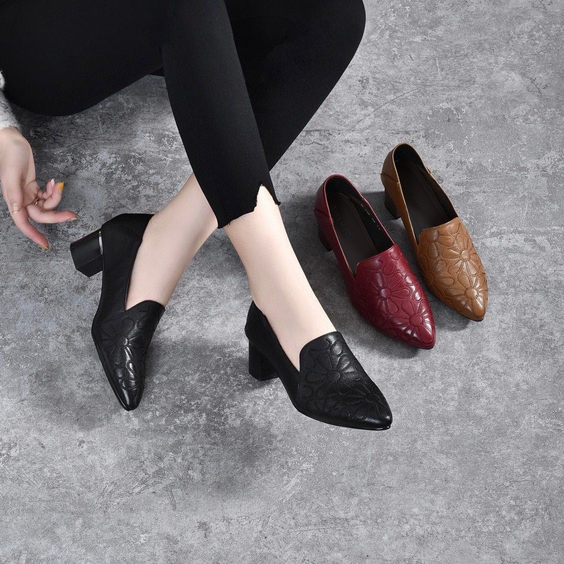 Sinclair™ | Soft Vegan Leather Embroidered Pumps