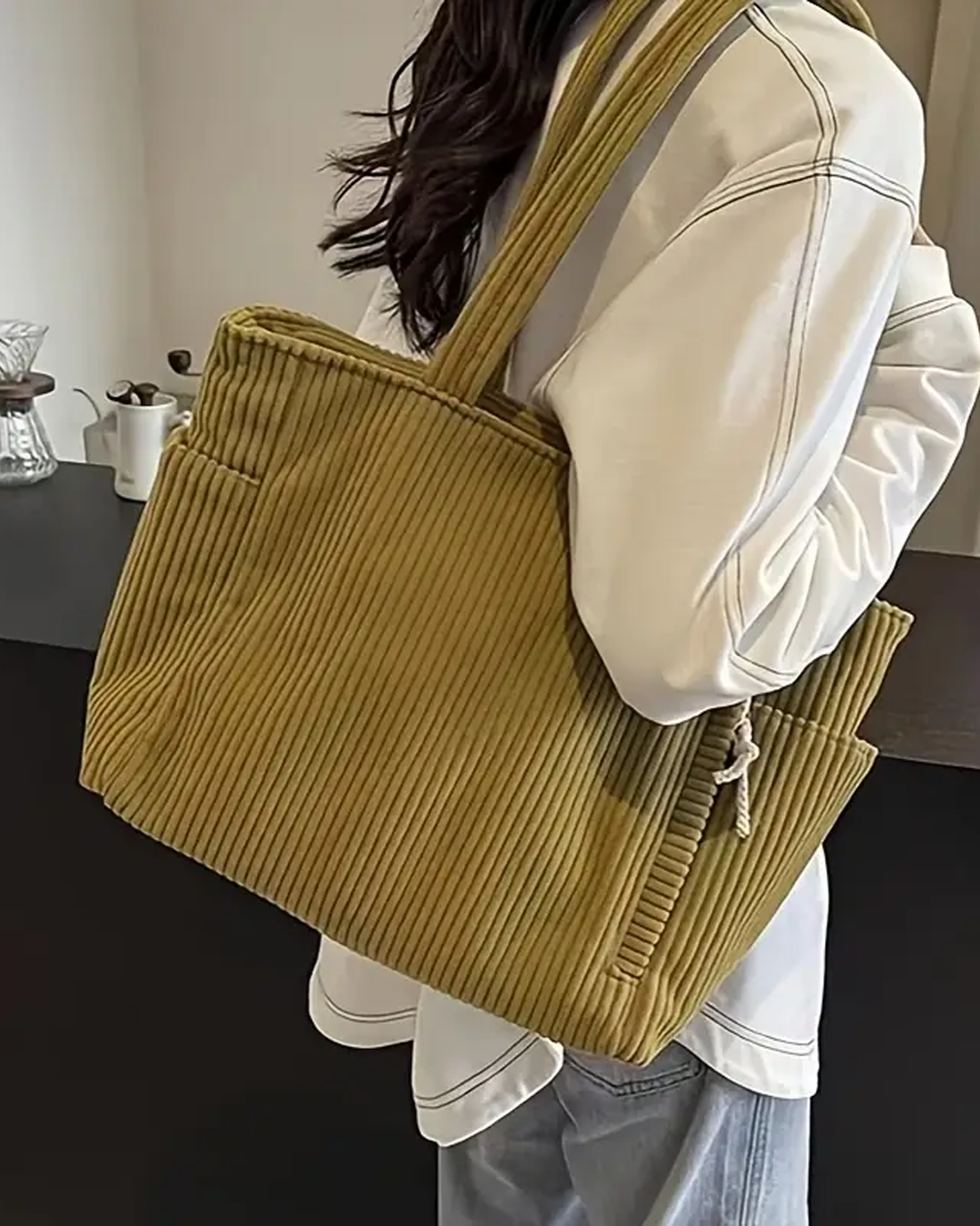 Sinclair™ | Ribbed Tote Bag with Cord Detail