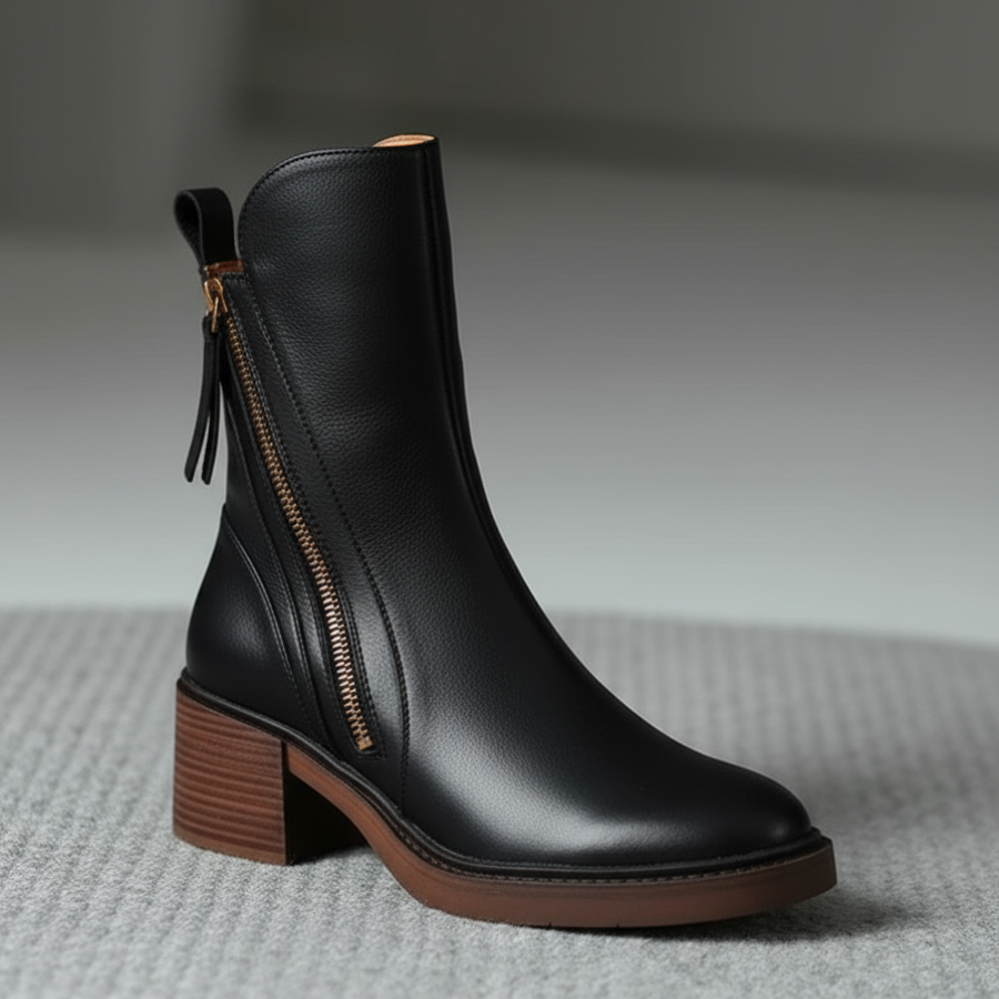 Sinclair™ | Black leather boots with a comfortable heel, elegant and timeless