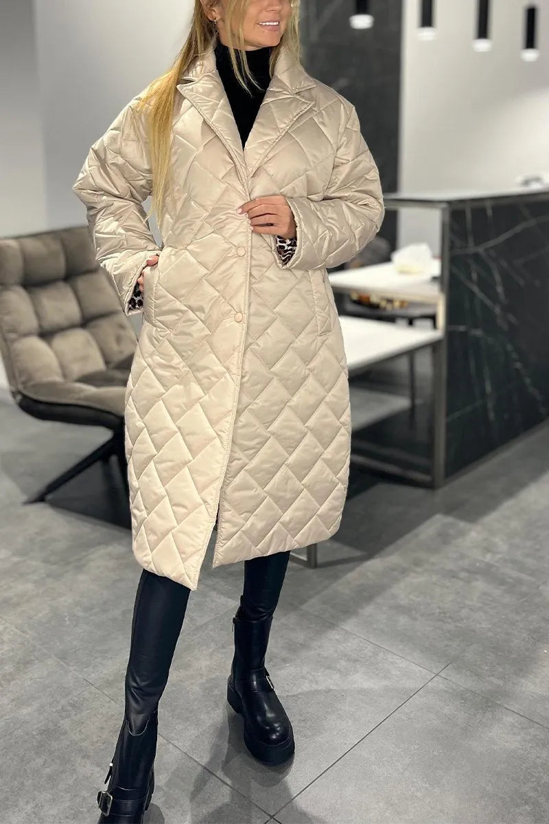 Sinclair™ | Quilted Mid-Length Coat with Leopard Lining