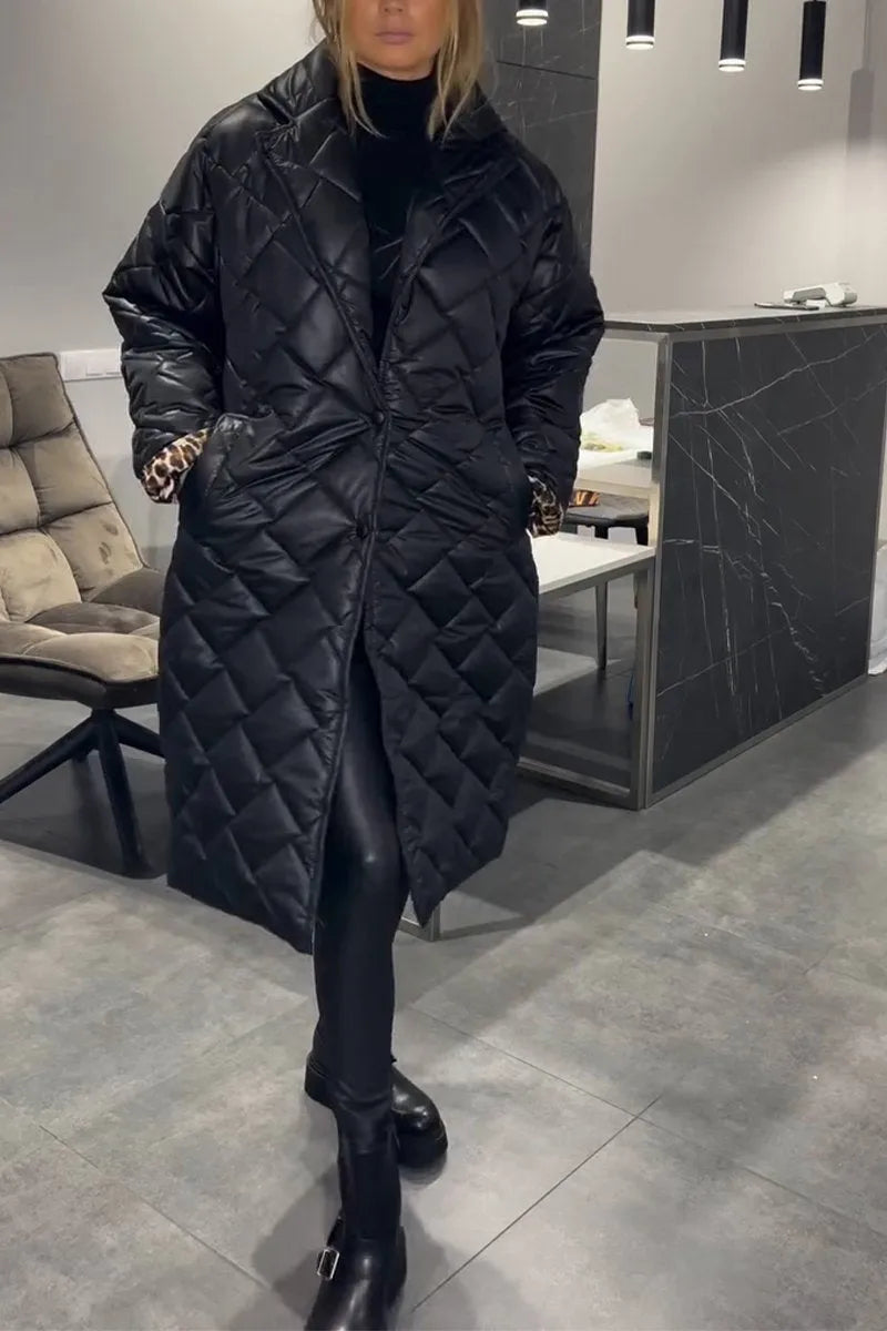 Sinclair™ | Quilted Mid-Length Coat with Leopard Lining