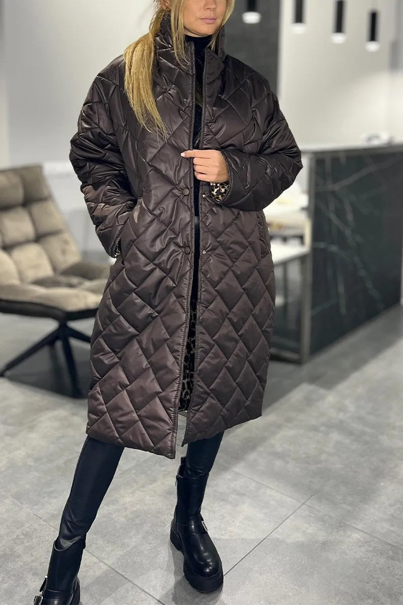 Sinclair™ | Quilted Mid-Length Coat with Leopard Lining