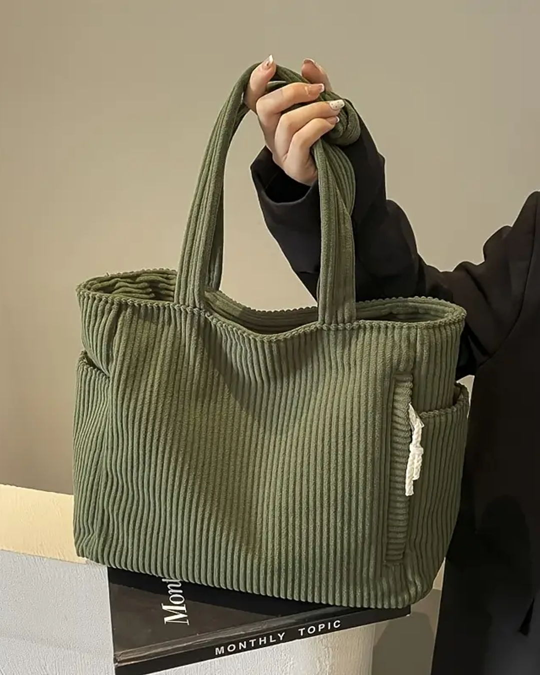 Sinclair™ | Ribbed Tote Bag with Cord Detail