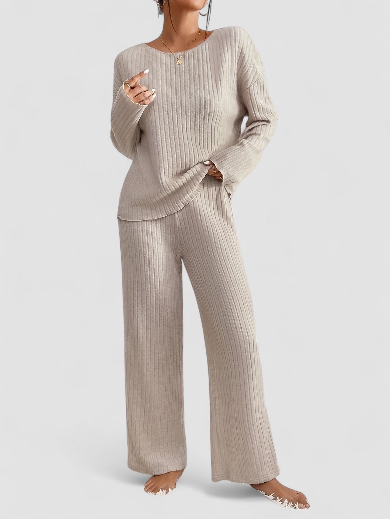 Sinclair™ | Elegant set for women with ribbed jumper and straight leg trousers