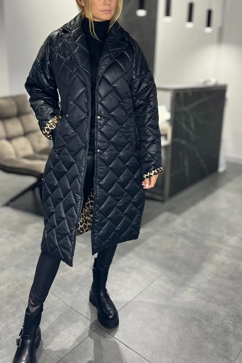 Sinclair™ | Quilted Mid-Length Coat with Leopard Lining